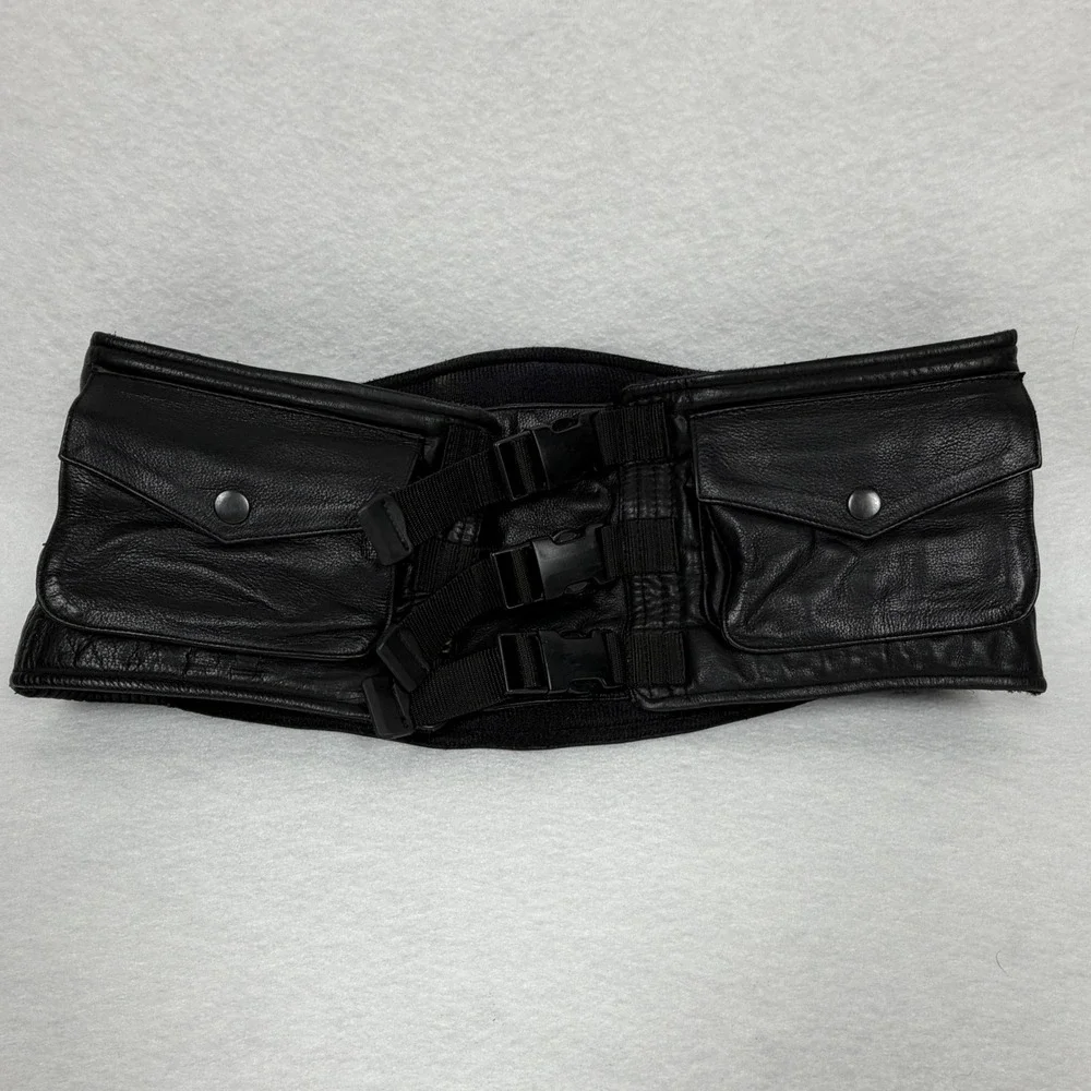 Torian Chopper Leathers Mens Black Leather Kidney Belt Utility Pockets Size M
